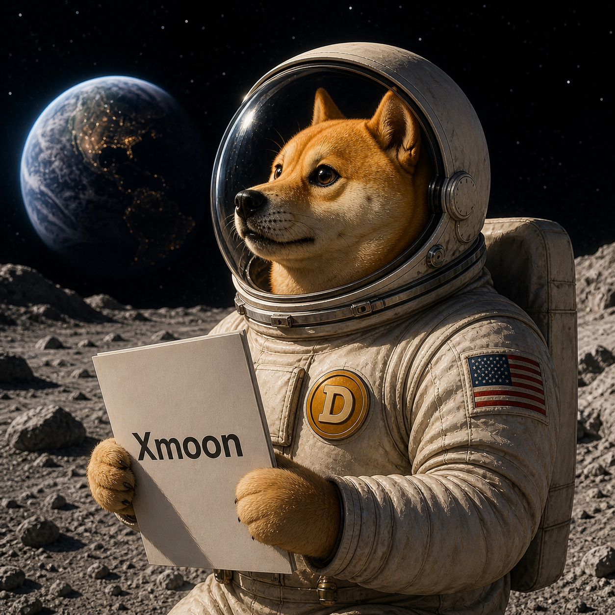 XMOON astronaut dog holding whitepaper